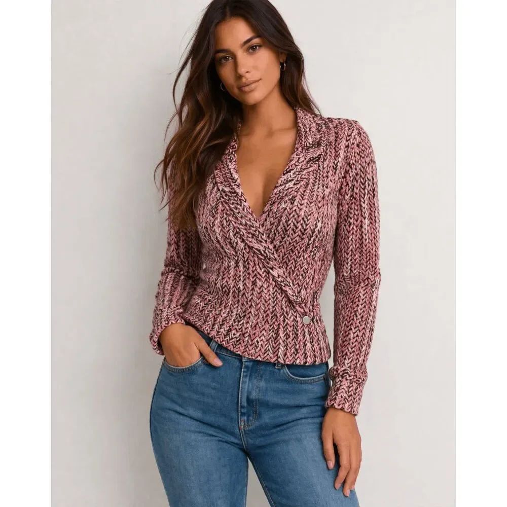 TOMMY HILFIGER Women's Chevron Long Sleeve Faux-Wrap Top XL